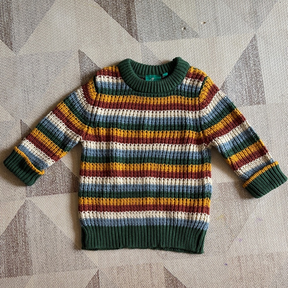 Little Green Radicals rainbow snuggly knitted sweater